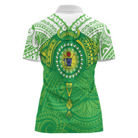 Cook Islands Manta Ray Women Polo Shirt Kuki Airani Tattoo Green Color LT14 - Polynesian Pride