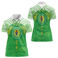Cook Islands Manta Ray Women Polo Shirt Kuki Airani Tattoo Green Color LT14 - Polynesian Pride