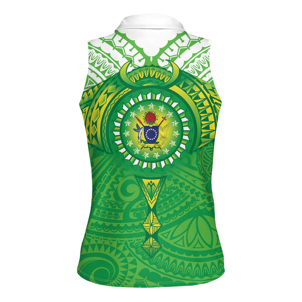 Cook Islands Manta Ray Women Sleeveless Polo Shirt Kuki Airani Tattoo Green Color LT14 - Polynesian Pride