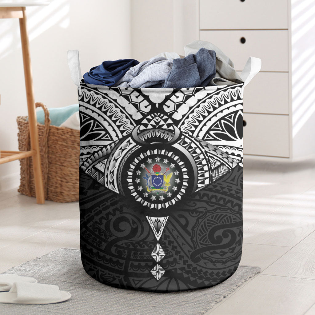 Cook Islands Manta Ray Laundry Basket Kuki Airani Tattoo Black Color