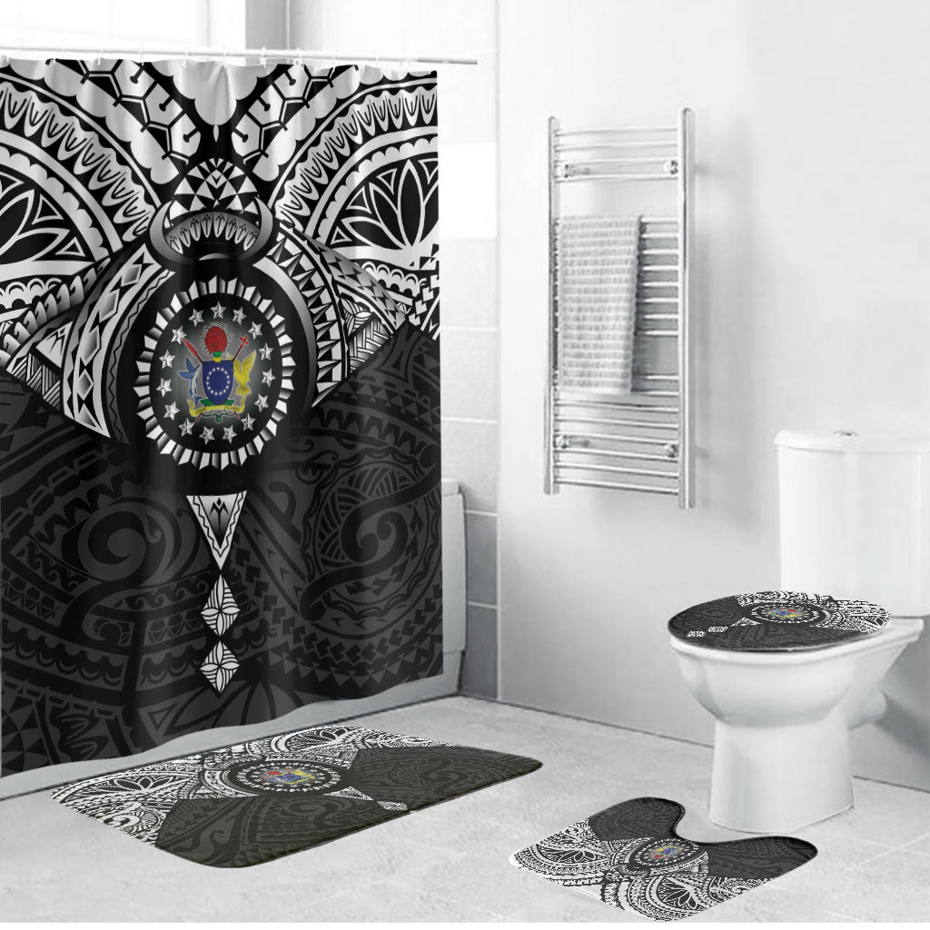 Cook Islands Manta Ray Bathroom Set Kuki Airani Tattoo Black Color LT14 Bathroom Set (4 pcs) Black - Polynesian Pride