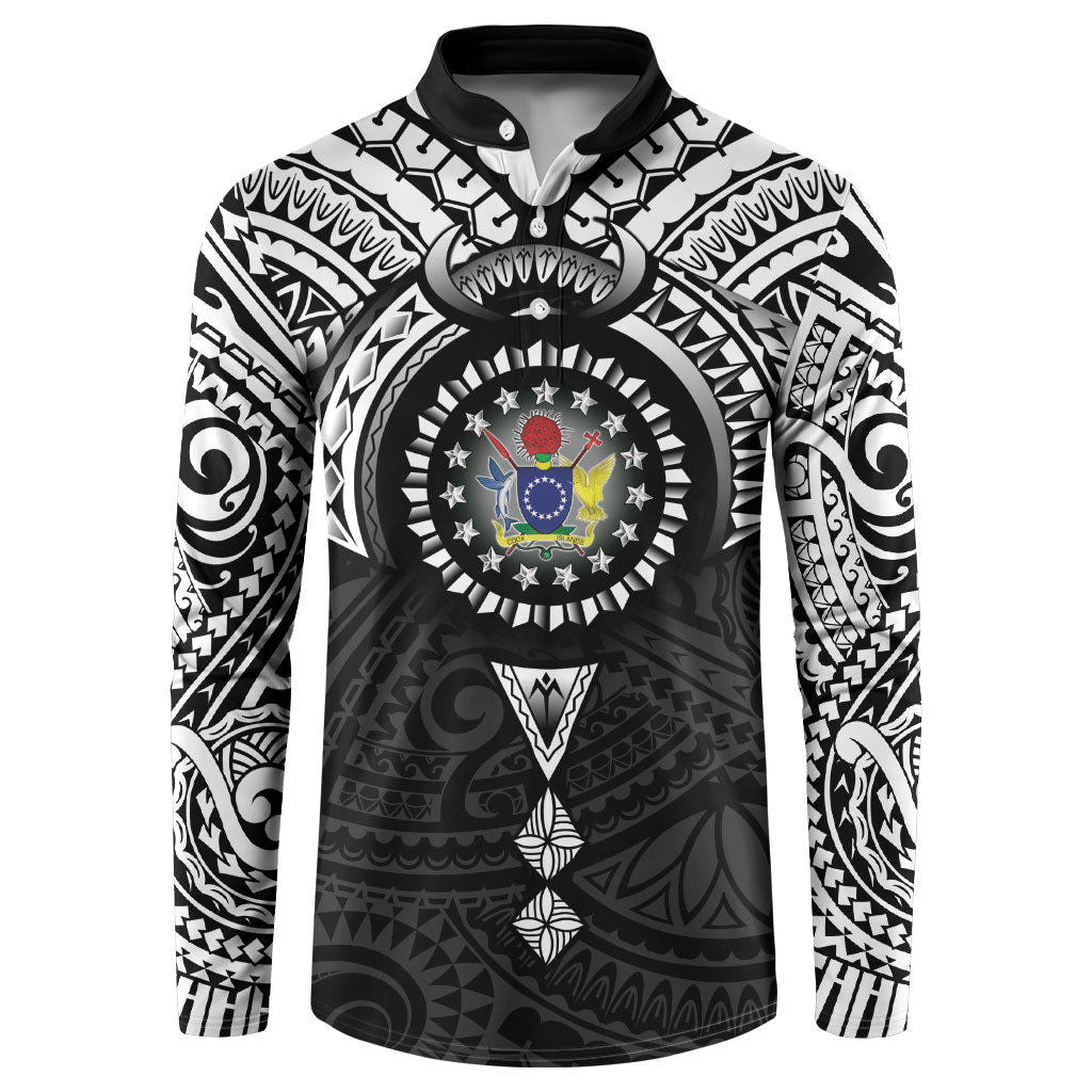 Cook Islands Manta Ray Button Sweatshirt Kuki Airani Tattoo Black Color
