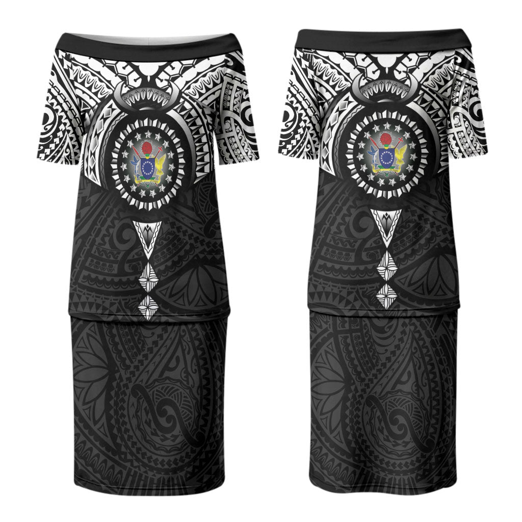 Cook Islands Manta Ray Couples Matching Puletasi and Hawaiian Shirt Kuki Airani Tattoo Black Color LT14 - Polynesian Pride