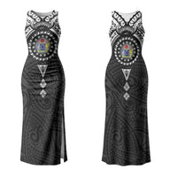 Cook Islands Manta Ray Couples Matching Tank Maxi Dress and Hawaiian Shirt Kuki Airani Tattoo Black Color LT14 - Polynesian Pride