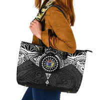 Cook Islands Manta Ray Leather Tote Bag Kuki Airani Tattoo Black Color LT14 Black - Polynesian Pride