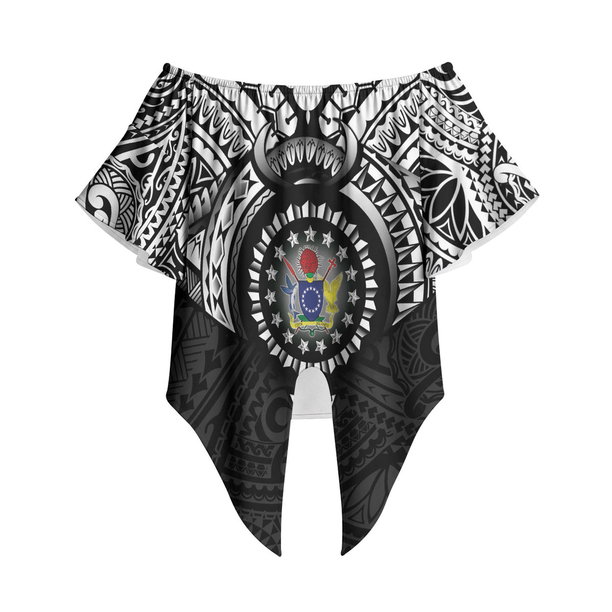 Cook Islands Manta Ray Off Shoulder Wrap Waist Top Kuki Airani Tattoo Black Color LT14 - Polynesian Pride