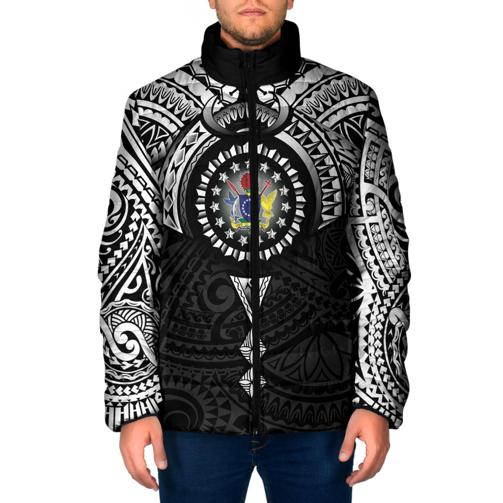 Cook Islands Manta Ray Padded Jacket Kuki Airani Tattoo Black Color