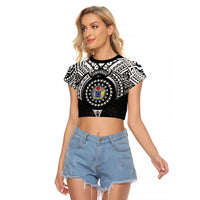Cook Islands Manta Ray Raglan Cropped T Shirt Kuki Airani Tattoo Black Color LT14 Female Black - Polynesian Pride