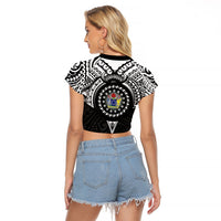 Cook Islands Manta Ray Raglan Cropped T Shirt Kuki Airani Tattoo Black Color LT14 - Polynesian Pride