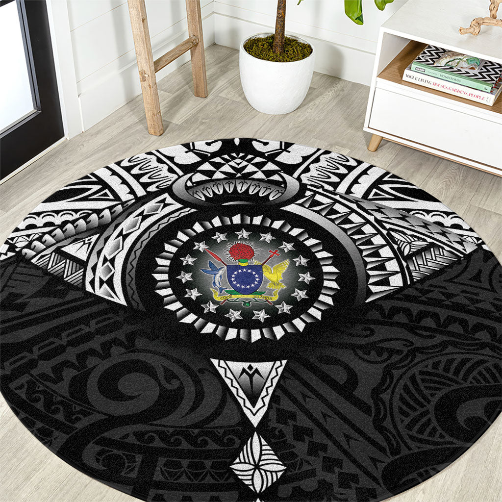 Cook Islands Manta Ray Round Carpet Kuki Airani Tattoo Black Color LT14 Black - Polynesian Pride
