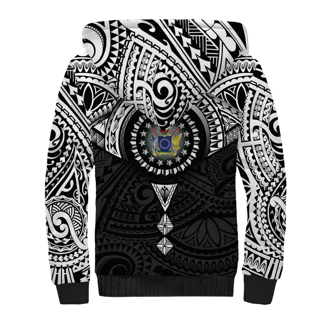 Cook Islands Manta Ray Sherpa Hoodie Kuki Airani Tattoo Black Color LT14 - Polynesian Pride