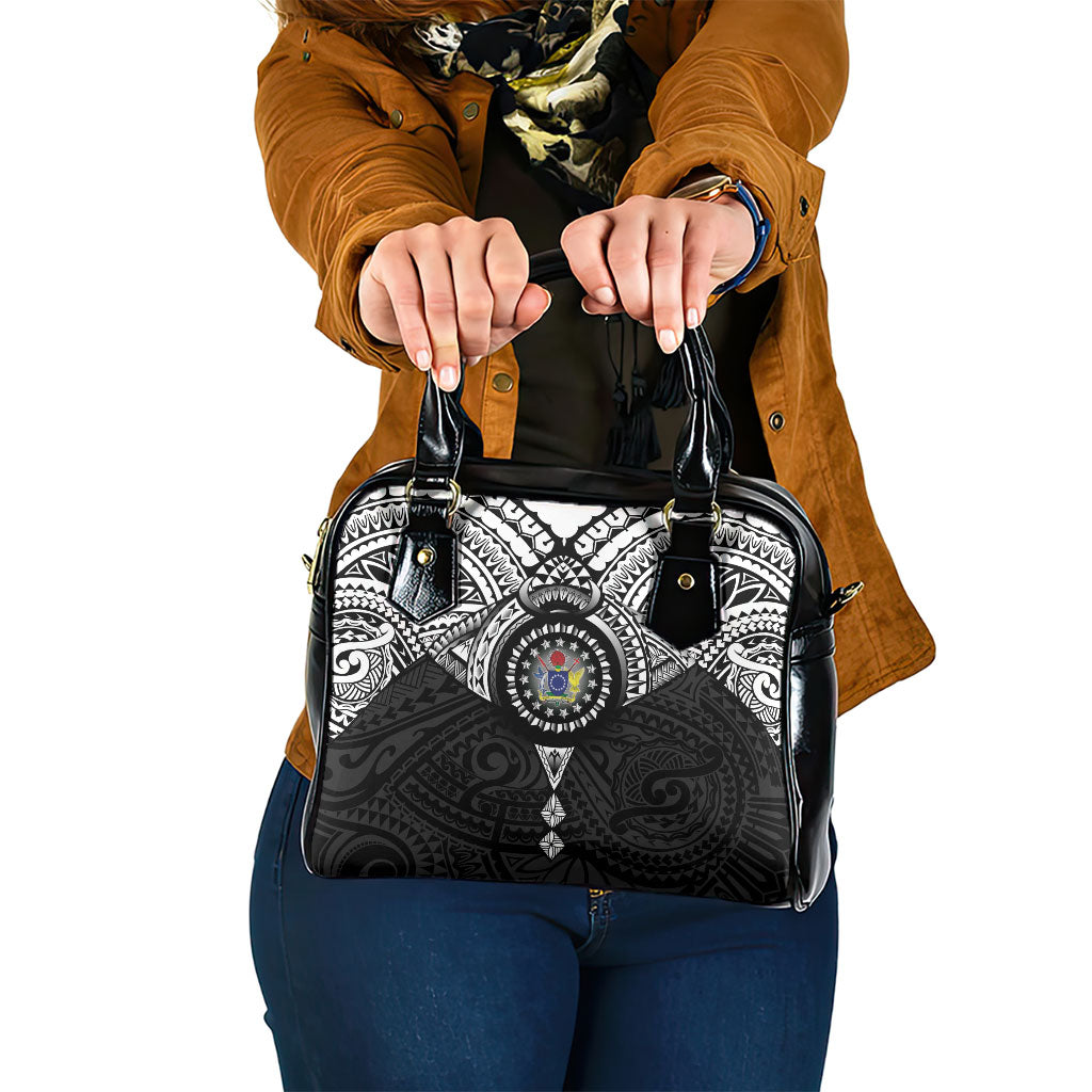 Cook Islands Manta Ray Shoulder Handbag Kuki Airani Tattoo Black Color LT14 One Size Black - Polynesian Pride