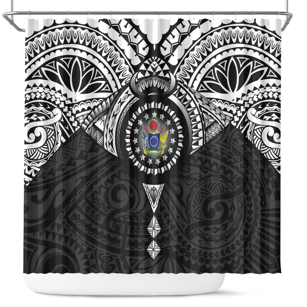 Cook Islands Manta Ray Shower Curtain Kuki Airani Tattoo Black Color