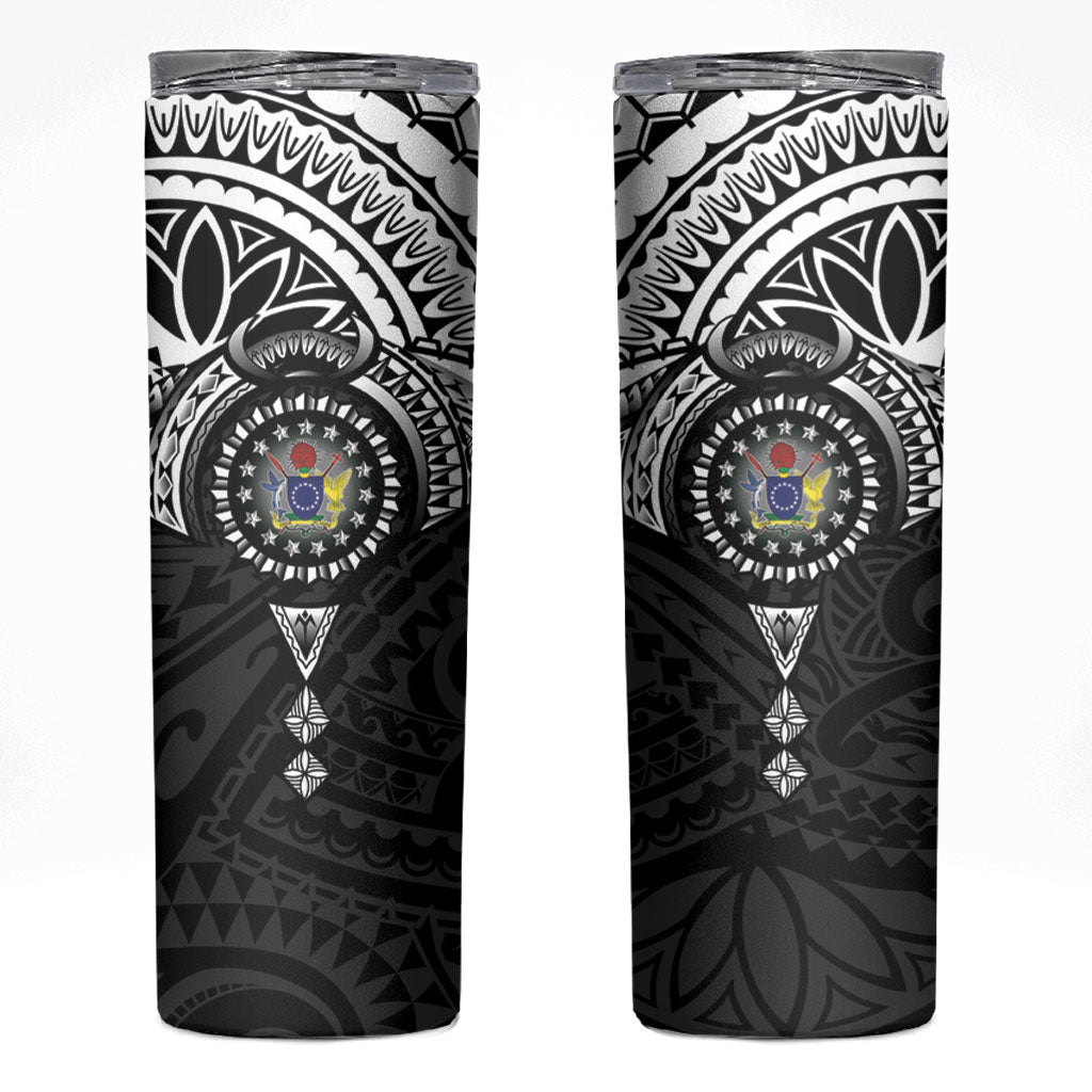 Cook Islands Manta Ray Skinny Tumbler Kuki Airani Tattoo Black Color