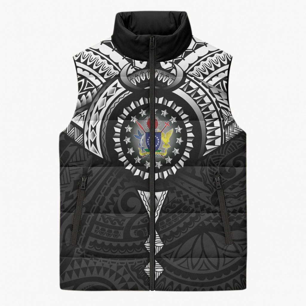 Cook Islands Manta Ray Sleeveless Puffer Jacket Kuki Airani Tattoo Black Color LT14 Unisex Black - Polynesian Pride