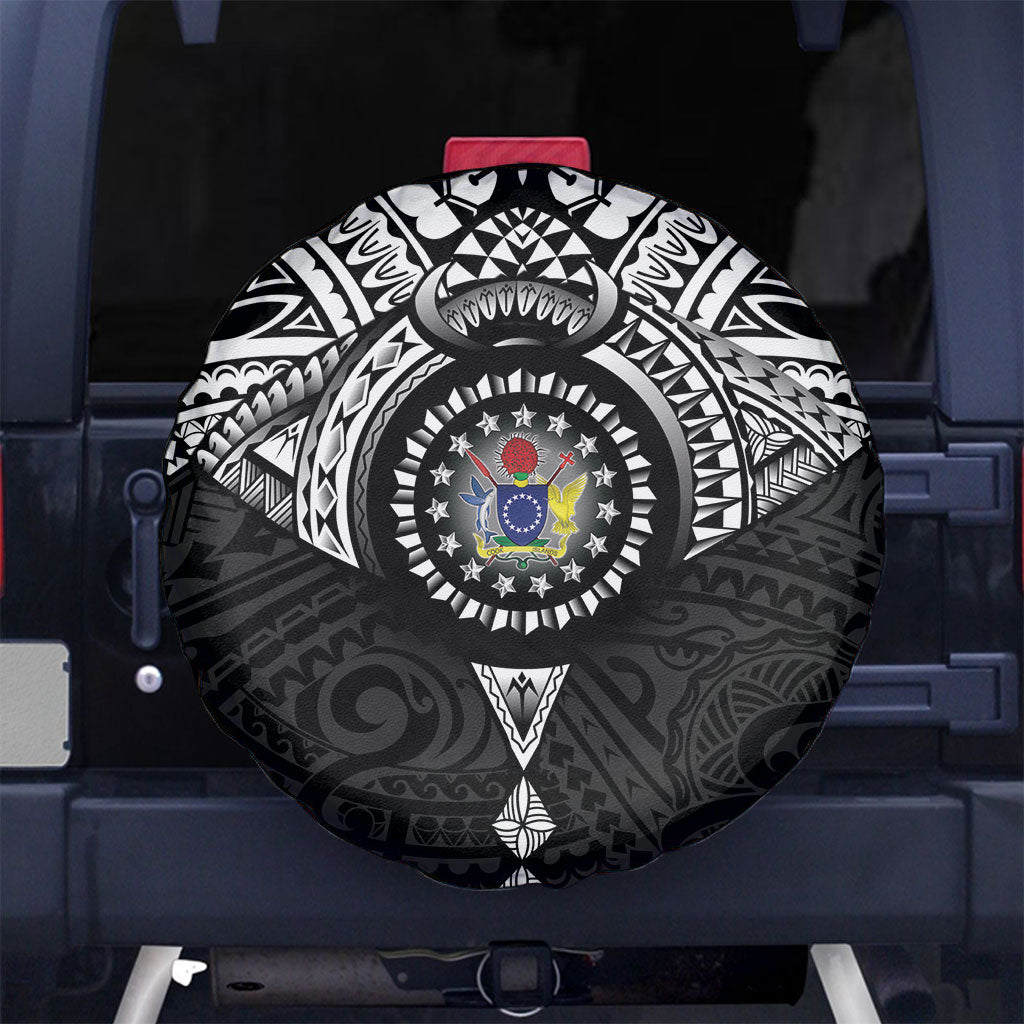 Cook Islands Manta Ray Spare Tire Cover Kuki Airani Tattoo Black Color LT14 No hole Black - Polynesian Pride
