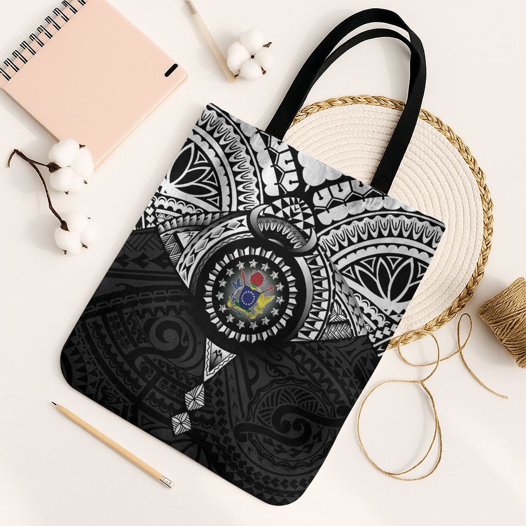 Cook Islands Manta Ray Tote Bag Kuki Airani Tattoo Black Color