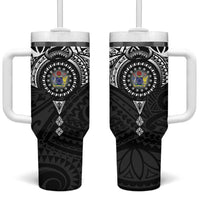Cook Islands Manta Ray Tumbler With Handle Kuki Airani Tattoo Black Color LT14 One Size: 40 oz Black - Polynesian Pride