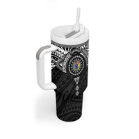 Cook Islands Manta Ray Tumbler With Handle Kuki Airani Tattoo Black Color LT14 - Polynesian Pride