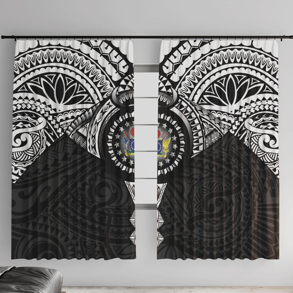 Cook Islands Manta Ray Window Curtain Kuki Airani Tattoo Black Color