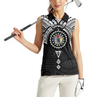 Cook Islands Manta Ray Women Sleeveless Polo Shirt Kuki Airani Tattoo Black Color LT14 - Polynesian Pride