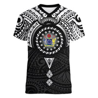 Cook Islands Manta Ray Women V-Neck T-Shirt Kuki Airani Tattoo Black Color LT14 Female Black - Polynesian Pride