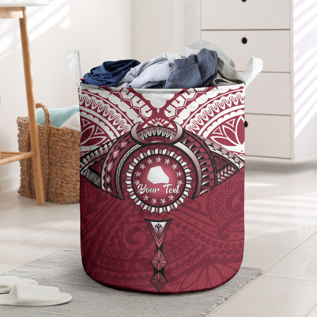 Personalised Cook Islands Mangaia Laundry Basket Map With Kuki Airani Manta Ray Tattoo
