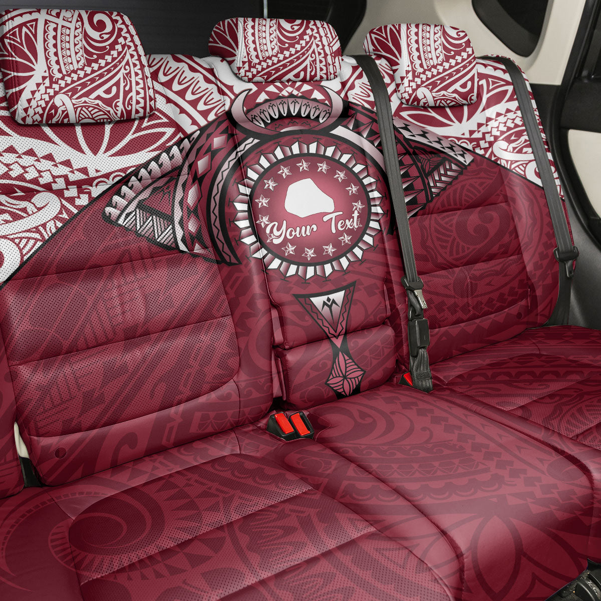 Personalised Cook Islands Mangaia Back Car Seat Cover Map With Kuki Airani Manta Ray Tattoo LT14 - Polynesian Pride