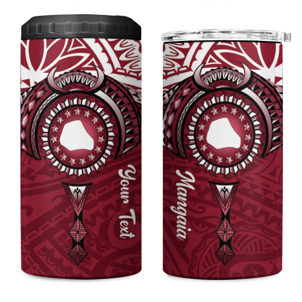 Personalised Cook Islands Mangaia 4 in 1 Can Cooler Tumbler Map With Kuki Airani Manta Ray Tattoo