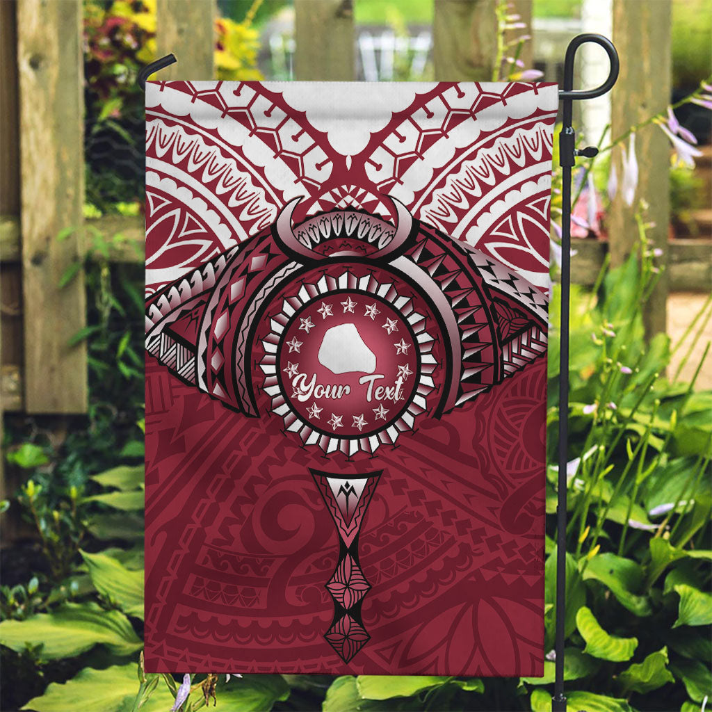 Personalised Cook Islands Mangaia Garden Flag Map With Kuki Airani Manta Ray Tattoo LT14 Garden Flag Maroon - Polynesian Pride