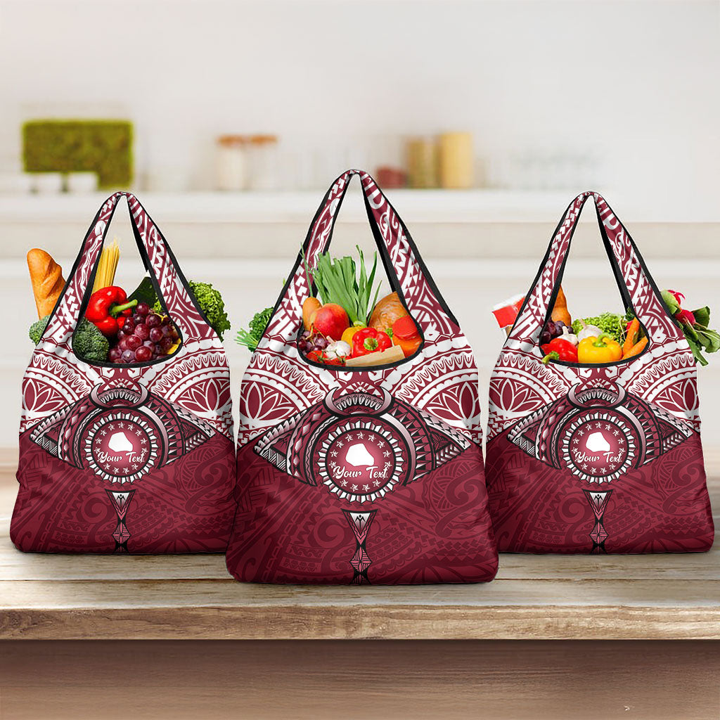 Personalised Cook Islands Mangaia Grocery Bag Map With Kuki Airani Manta Ray Tattoo LT14 3-pack One Size Maroon - Polynesian Pride