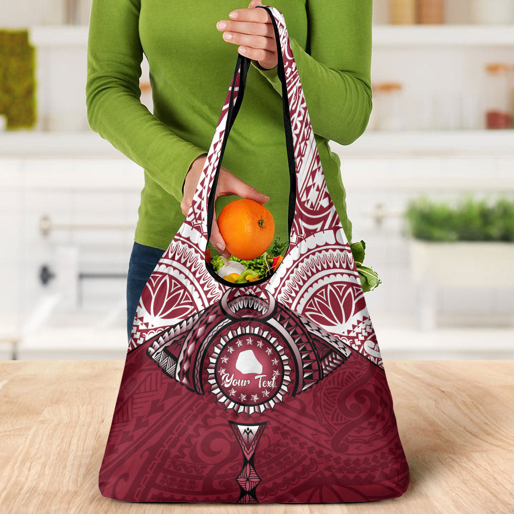 Personalised Cook Islands Mangaia Grocery Bag Map With Kuki Airani Manta Ray Tattoo LT14 - Polynesian Pride