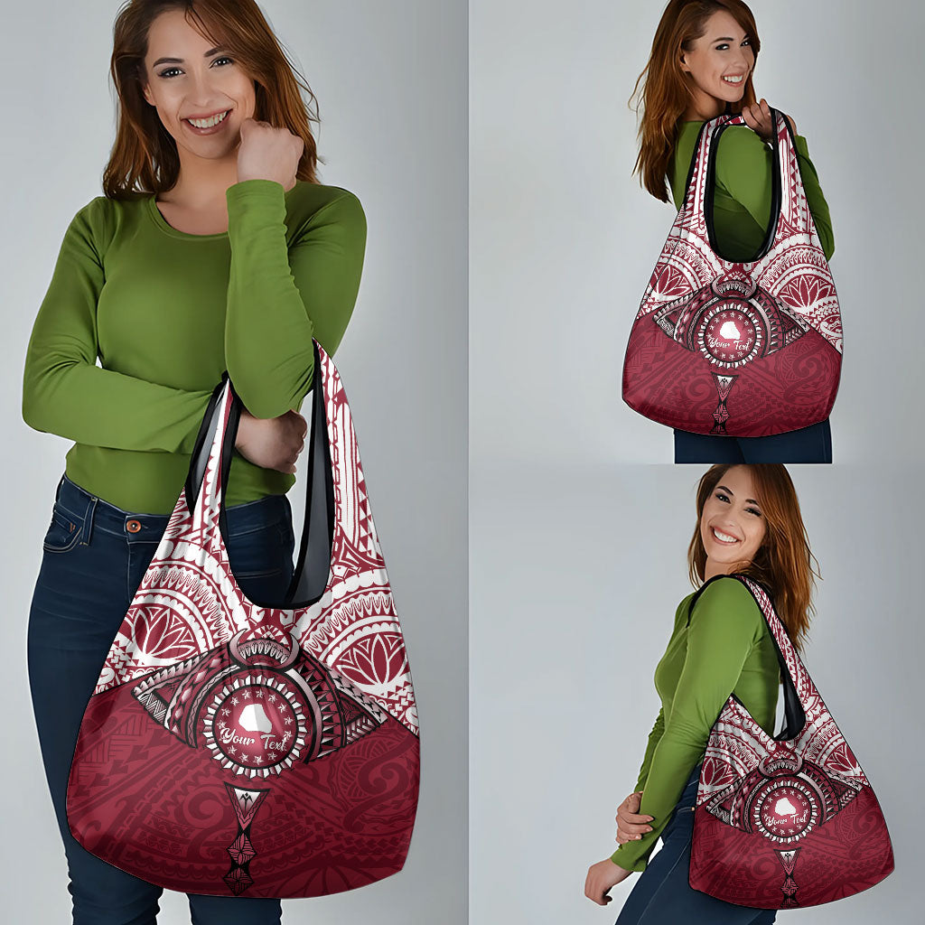 Personalised Cook Islands Mangaia Grocery Bag Map With Kuki Airani Manta Ray Tattoo LT14 - Polynesian Pride