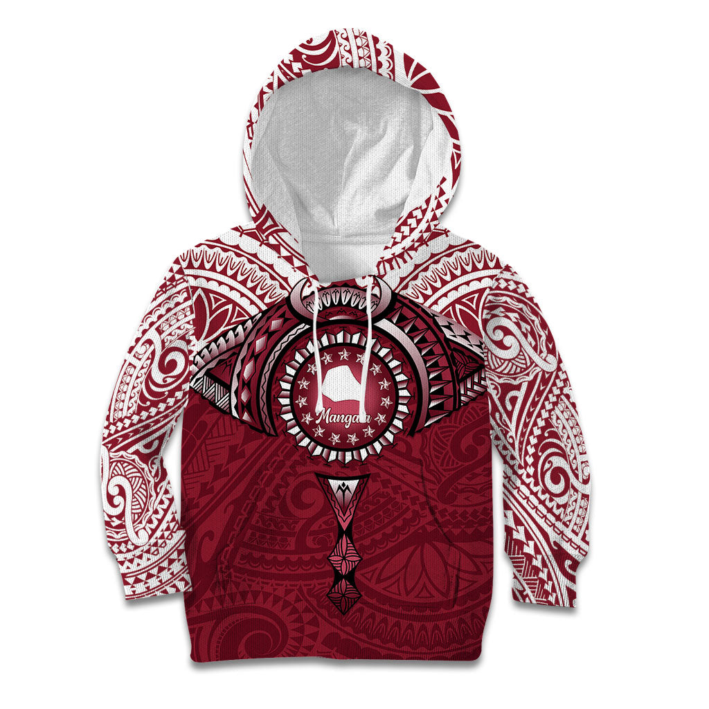 Personalised Cook Islands Mangaia Kid Hoodie Map With Kuki Airani Manta Ray Tattoo LT14 Hoodie Maroon - Polynesian Pride