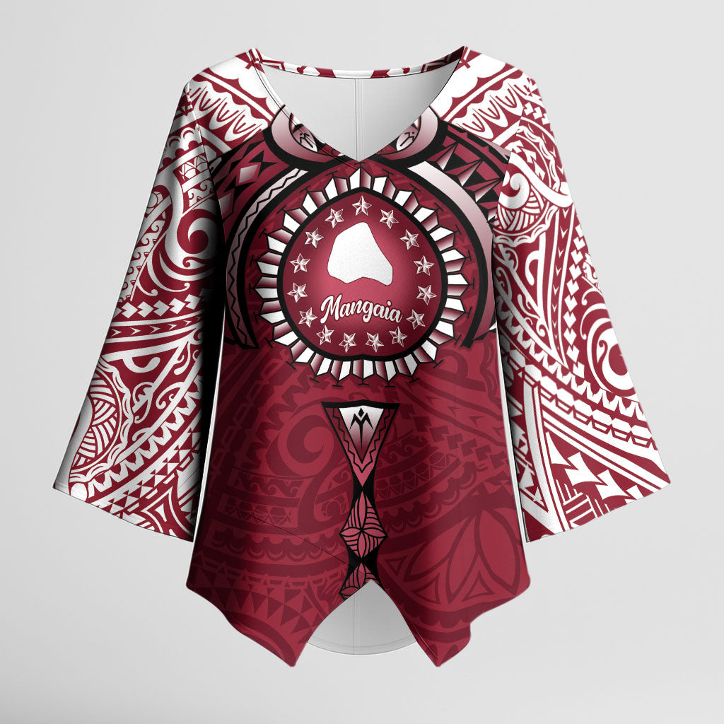 Personalised Cook Islands Mangaia Kimono Sleeve Blouse Map With Kuki Airani Manta Ray Tattoo LT14 Female Maroon - Polynesian Pride