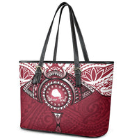 Personalised Cook Islands Mangaia Leather Tote Bag Map With Kuki Airani Manta Ray Tattoo LT14 - Polynesian Pride