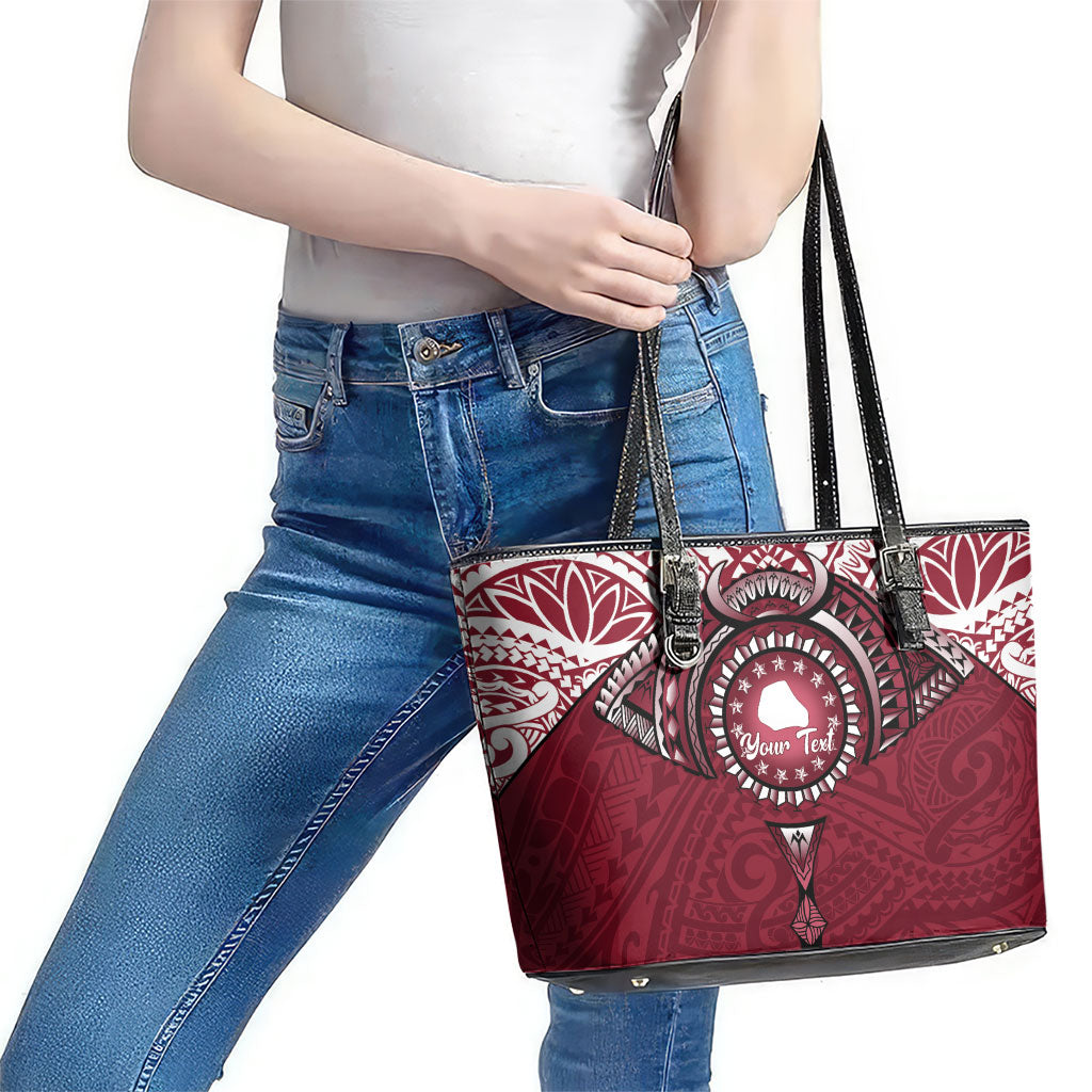 Personalised Cook Islands Mangaia Leather Tote Bag Map With Kuki Airani Manta Ray Tattoo LT14 - Polynesian Pride