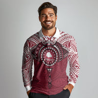 Personalised Cook Islands Mangaia Long Sleeve Polo Shirt Map With Kuki Airani Manta Ray Tattoo LT14 - Polynesian Pride