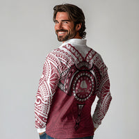 Personalised Cook Islands Mangaia Long Sleeve Polo Shirt Map With Kuki Airani Manta Ray Tattoo LT14 - Polynesian Pride