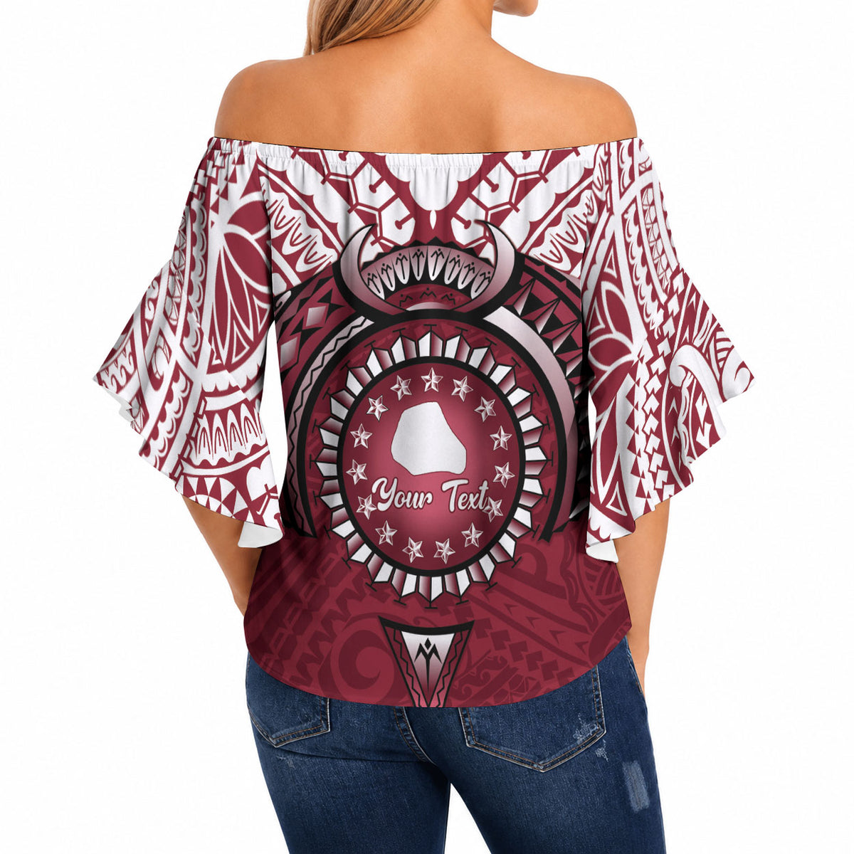 Personalised Cook Islands Mangaia Off Shoulder Wrap Waist Top Map With Kuki Airani Manta Ray Tattoo LT14 - Polynesian Pride