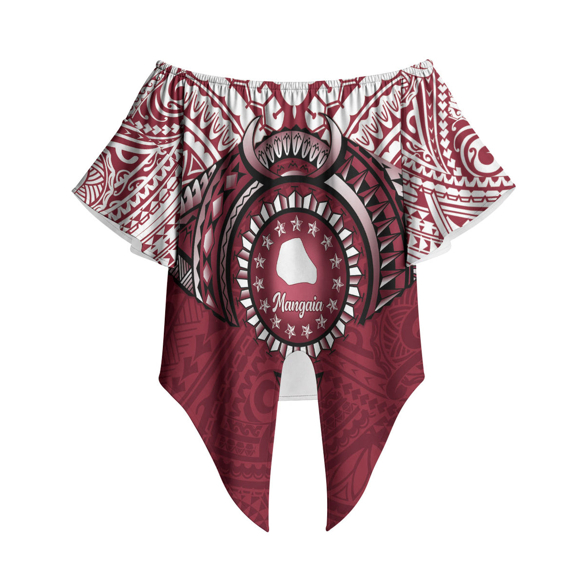 Personalised Cook Islands Mangaia Off Shoulder Wrap Waist Top Map With Kuki Airani Manta Ray Tattoo LT14 - Polynesian Pride