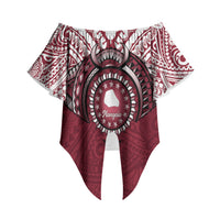 Personalised Cook Islands Mangaia Off Shoulder Wrap Waist Top Map With Kuki Airani Manta Ray Tattoo LT14 - Polynesian Pride