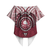 Personalised Cook Islands Mangaia Off Shoulder Wrap Waist Top Map With Kuki Airani Manta Ray Tattoo LT14 - Polynesian Pride