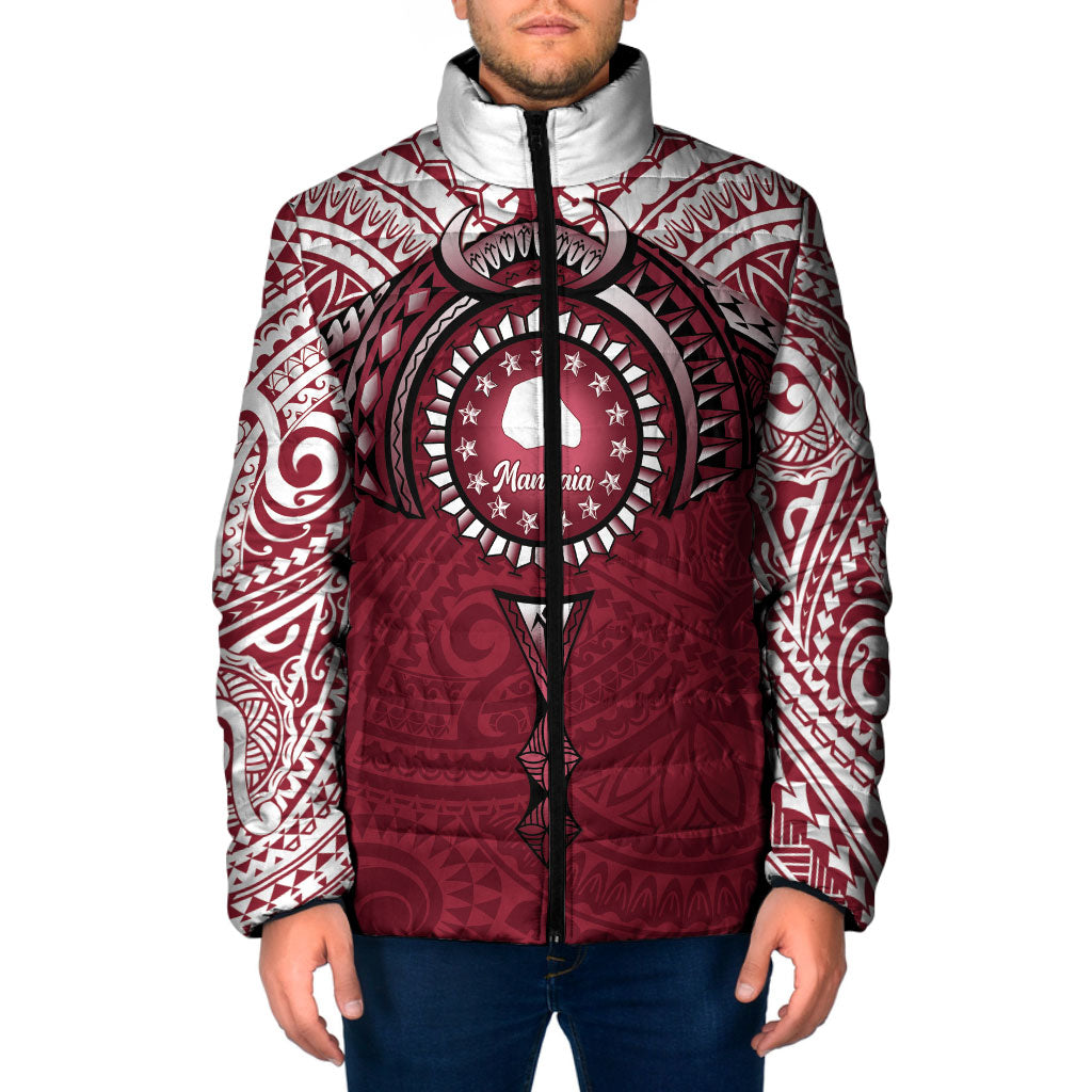 Personalised Cook Islands Mangaia Padded Jacket Map With Kuki Airani Manta Ray Tattoo