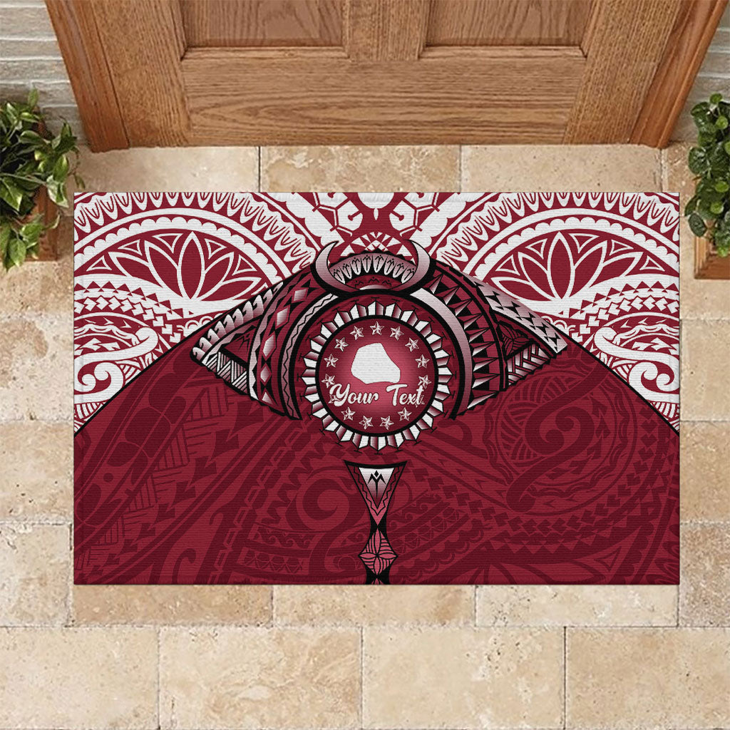 Personalised Cook Islands Mangaia Rubber Doormat Map With Kuki Airani Manta Ray Tattoo