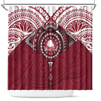 Personalised Cook Islands Mangaia Shower Curtain Map With Kuki Airani Manta Ray Tattoo LT14 Maroon - Polynesian Pride