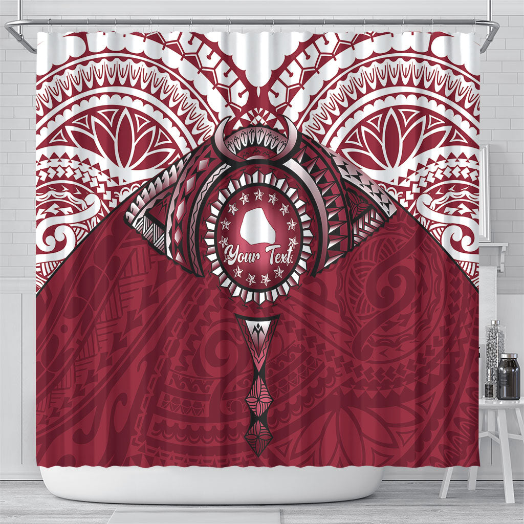 Personalised Cook Islands Mangaia Shower Curtain Map With Kuki Airani Manta Ray Tattoo LT14 - Polynesian Pride
