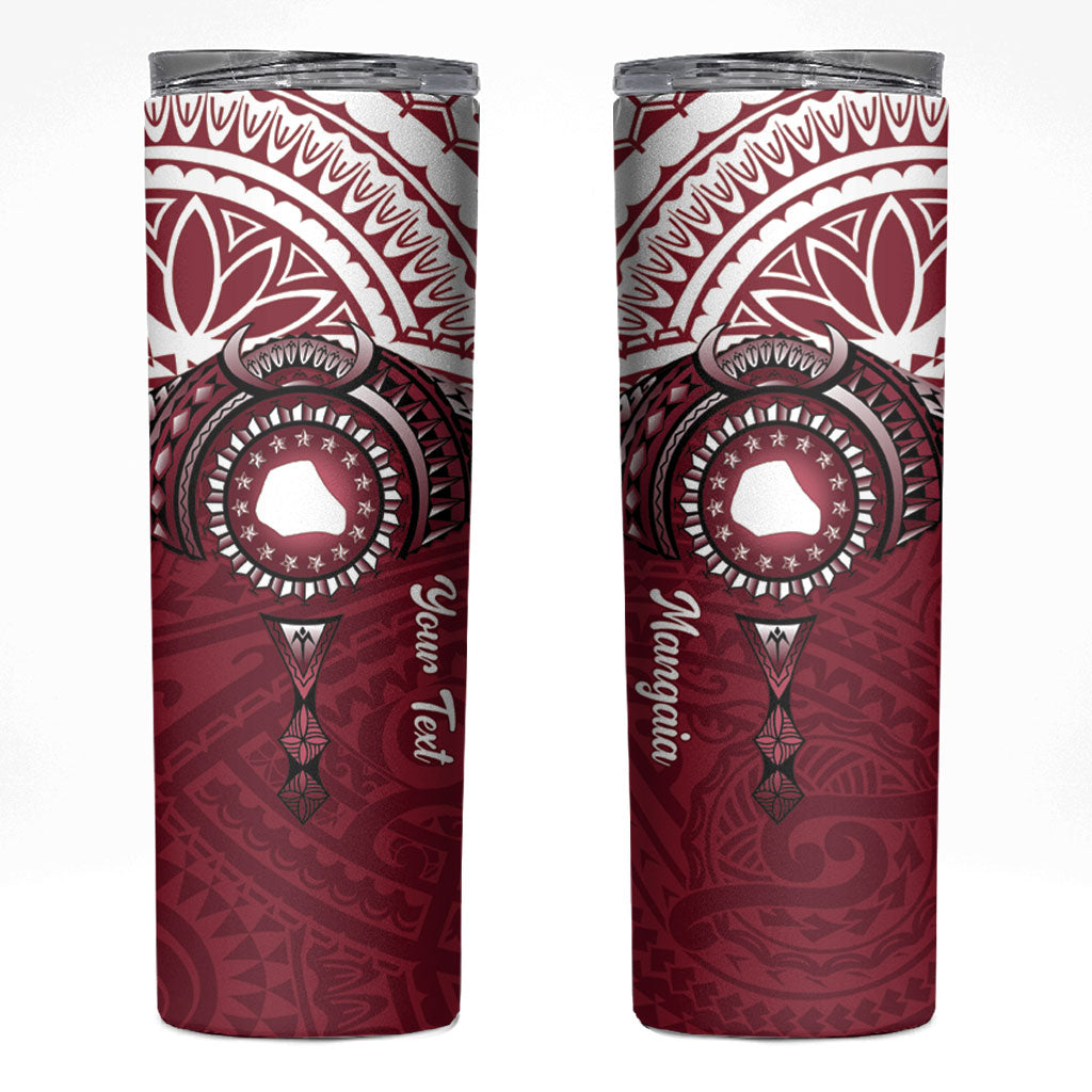 Personalised Cook Islands Mangaia Skinny Tumbler Map With Kuki Airani Manta Ray Tattoo