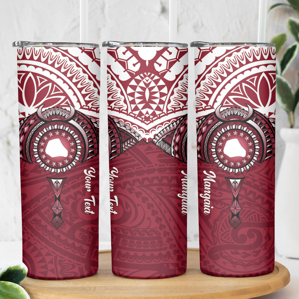 Personalised Cook Islands Mangaia Skinny Tumbler Map With Kuki Airani Manta Ray Tattoo LT14 - Polynesian Pride