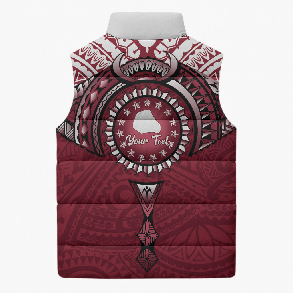 Personalised Cook Islands Mangaia Sleeveless Puffer Jacket Map With Kuki Airani Manta Ray Tattoo LT14 - Polynesian Pride
